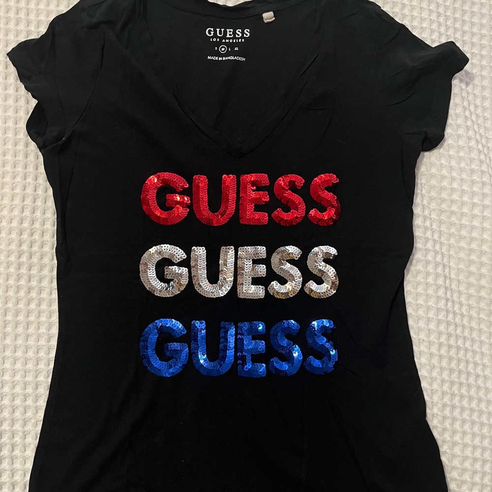 Guess Black Fitted Sequin T-Shirt